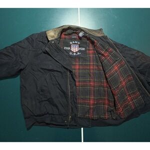 Vintage GANT Aviator Bomber Jacket Men's Medium Black Leather Collar Wool Lining